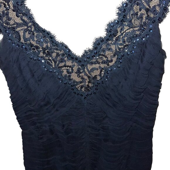 Tadashi Shoji Navy Blue Sequin Silk Blend Cocktail Dress - Picture 8 of 16